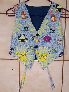 Vintage Kids Pokémon Character Print Blue Vest with Pikachu "Read Description"